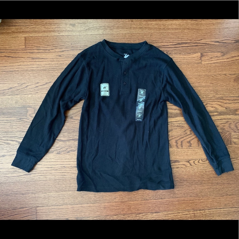 Beverly Hills Polo Club Black Waffle Henley